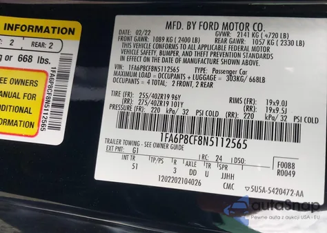 2022 Ford Mustang Gt Premium Fastback from USA, damaged, VIN 1FA6P8CF8N5112565